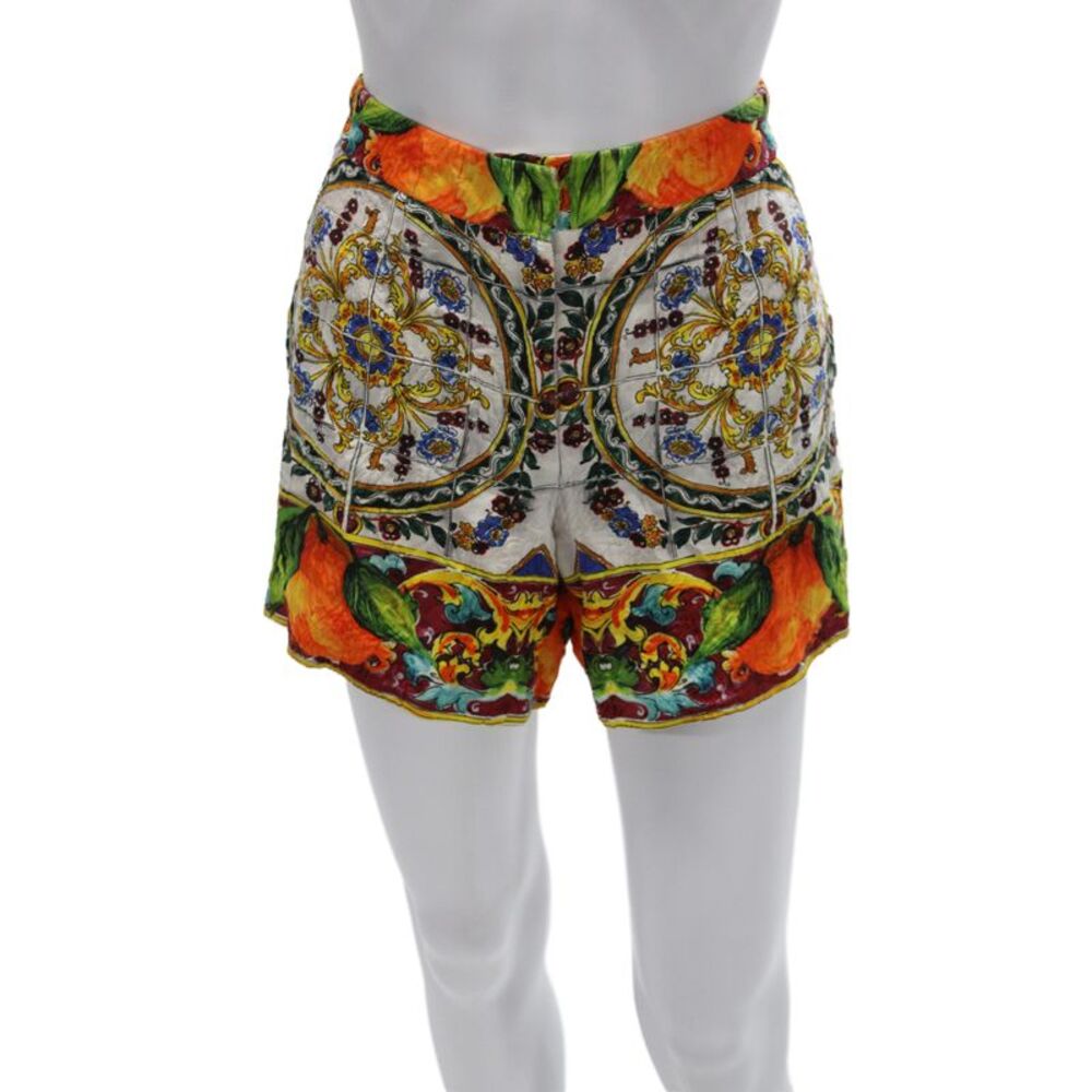 Dolce & Gabbana Womens Hot Pants Floral Multicolor Cotton Zip Baroque Size 40